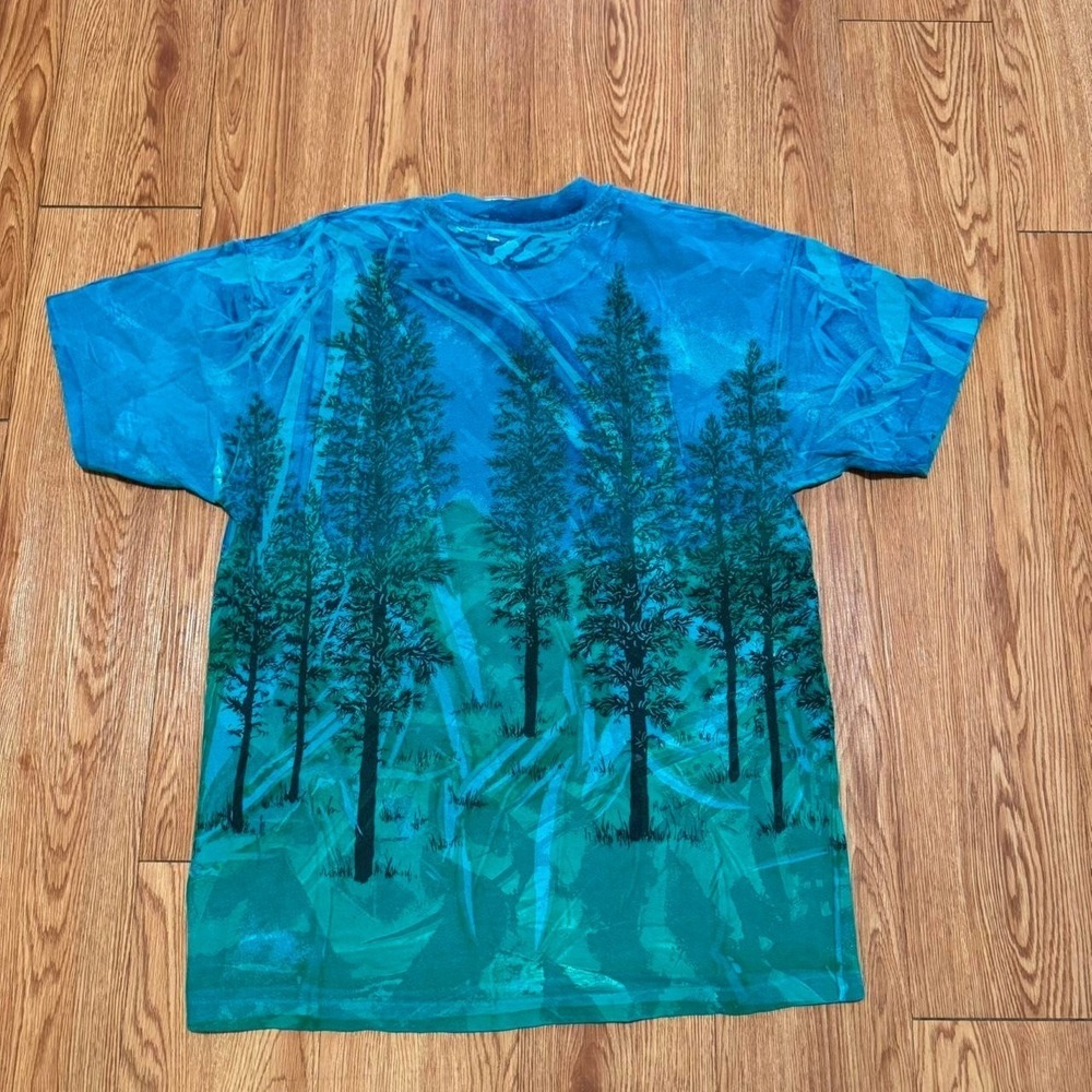Vintage Art‎ Nature Men's Shirt Mary Dee AOP Lightning Forest 90s Size Large - Picture 2 of 8